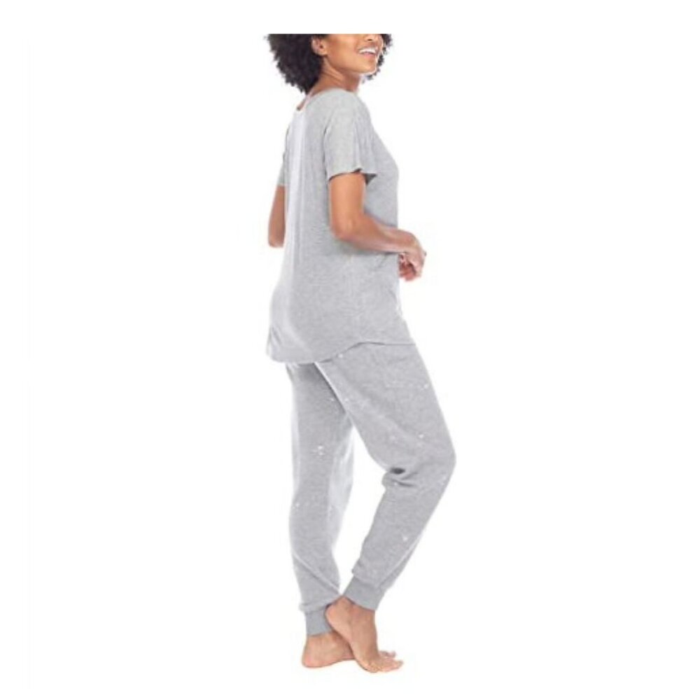 Honeydew Super soft 2 piece Lounge Pajama set grey heart embroidery stretch M
